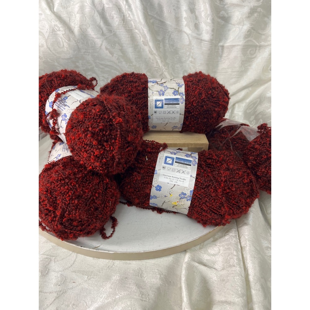 Yarn Bee Boucle Traditions Cranberry Mix 180 Red Textured Yarn 5 skeins 1lb 8oz